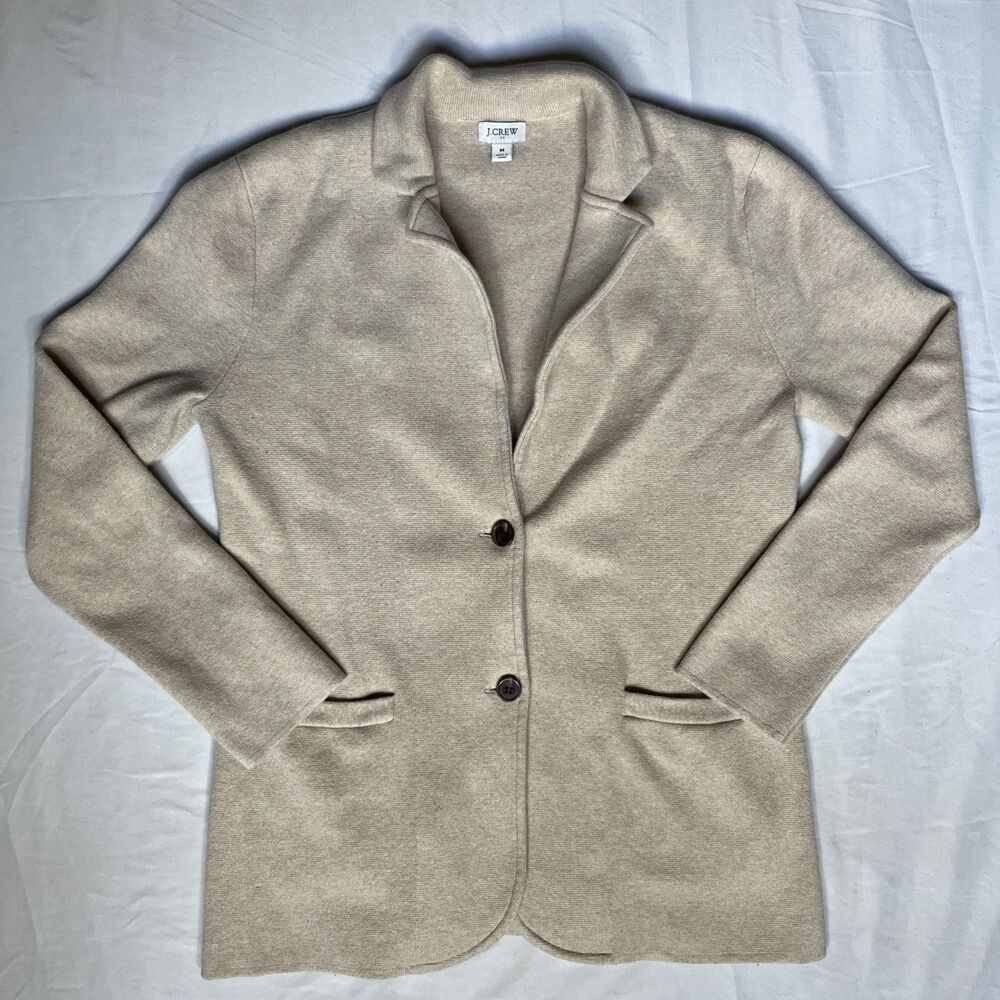 J. Crew Schoolboy Knit 2 Button Sweater Blazer Jacket Women’s Beige Cotton Sz M